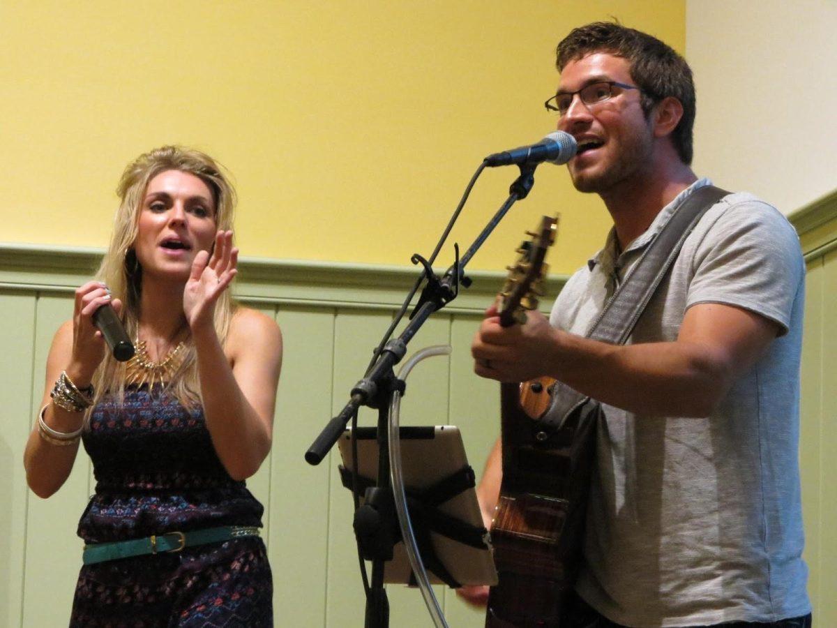 David and Whitney Campbell of the country band David and Whitney take student requests at their Café Concert performance. Photo courtesy of Chelsei Crotteau   