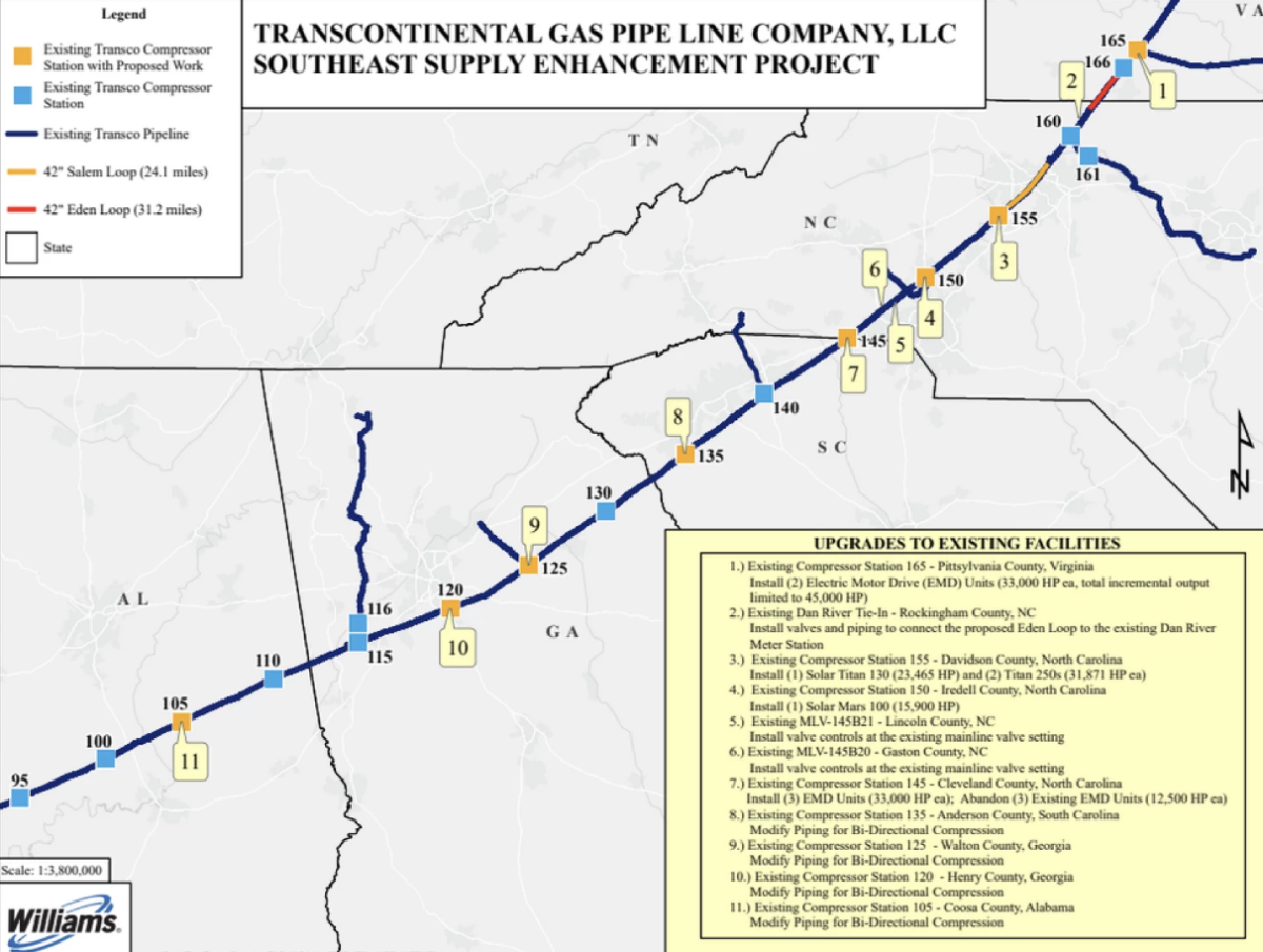 Map of Transco SSEP Pipeline Project. The yellow line is the “Salem Loop”
Photo Credit: Radio IQ